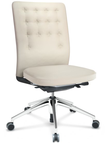 ID Trim, Mit Lumbalstütze, FlowMotion-ohne Vorwärtsneigung, ohne Sitztiefenverstellung, Ohne Armlehnen, 5-Stern Untergestell, Aluminium poliert, Sitz und Rücken Leder, Snow, Hart für Teppichboden