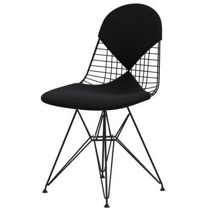 Wire Chair DKR , Pulverbeschichtet dark green, Sitz- und Rückenkissen (Bikini), Apollo carbon / schwarz