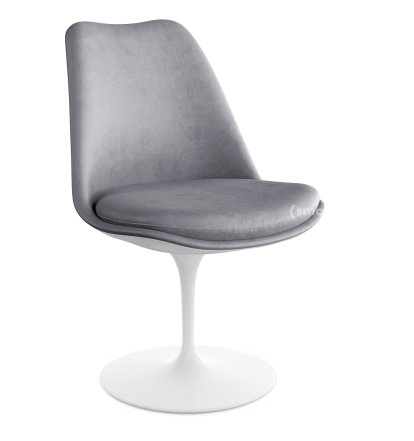Saarinen Tulip Stuhl, nicht drehbar, gepolsterte Innenschale und Sitzkissen, weiß, Silber (Eva 139)