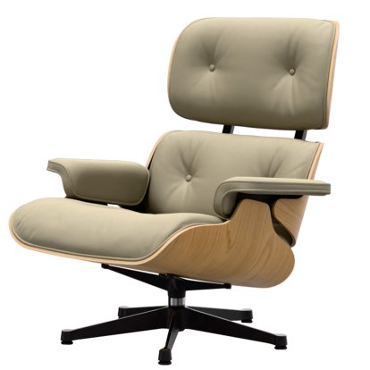 Eames Lounge Chair, Kastanie natur, Leder Premium F sand, 89 cm, Aluminium poliert, Seiten schwarz