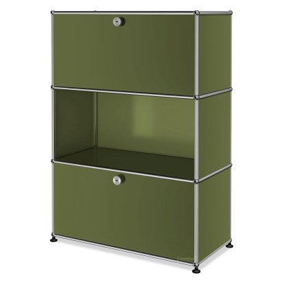 USM Haller Highboard M, individualisierbar, Olivgrün RAL 6003, Mit Klappe, Offen, Mit Klappe