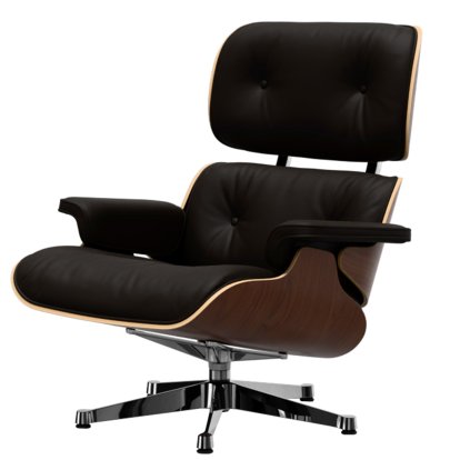 Eames Lounge Chair, Nussbaum dunkel, Leder Premium F chocolate, 89 cm, Aluminium poliert