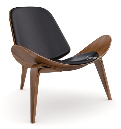 CH07 Shell Chair, Nussbaum klar lackiert, Leder schwarz