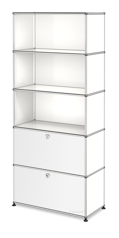 USM Haller Aktenregal M, individualisierbar, Reinweiß RAL 9010, Offen, Offen, Mit Klappe, Mit Klappe
