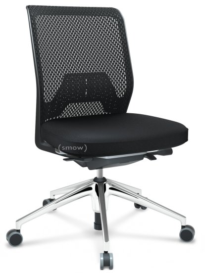 ID Mesh, FlowMotion-mit Vorwärtsneigung, mit Sitztiefenverstellung, Ohne Armlehnen, 5-Stern Untergestell, Aluminium poliert, Basic dark, Sitz Plano, Rücken Diamond Mesh, Nero, Weich für harte Böden