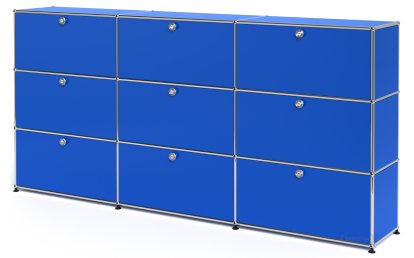 USM Haller Highboard XL, individualisierbar, Enzianblau RAL 5010, Mit 3 Klappen, Mit 3 Klappen, Mit 3 Auszügen
