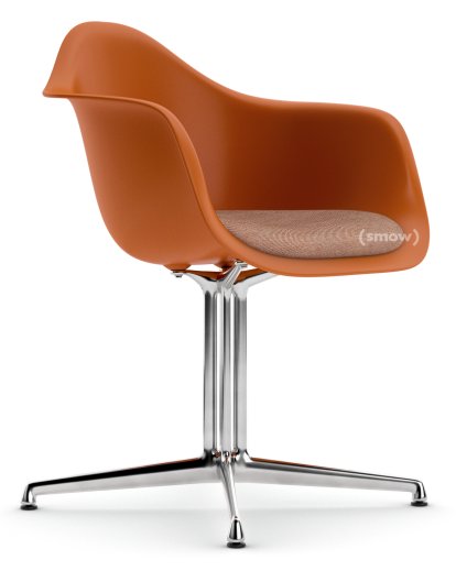 Eames Plastic Armchair RE DAL, Rostorange, Mit Sitzpolster, Cognac / elfenbein