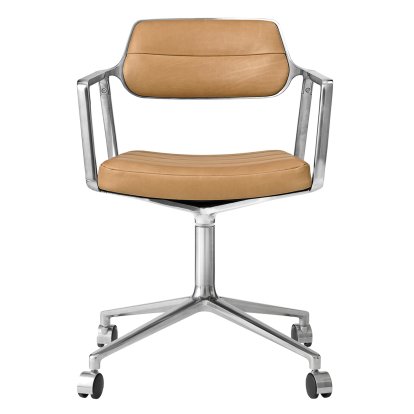 Swivel 453 Drehstuhl, Poliert, Rollfuß, Leder camel