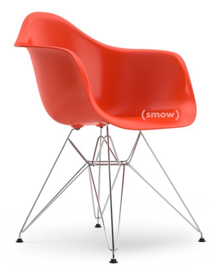 Eames Plastic Armchair RE DAR, Rot (poppy red), Ohne Polsterung, Ohne Polsterung, Standardhöhe - 43 cm, Verchromt