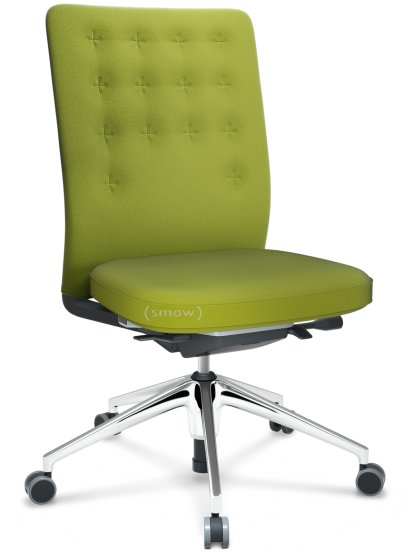 ID Trim, Mit Lumbalstütze, FlowMotion-mit Vorwärtsneigung, mit Sitztiefenverstellung, Ohne Armlehnen, 5-Stern Untergestell, Aluminium poliert, Sitz und Rücken Plano, Avocado, Hart für Teppichboden