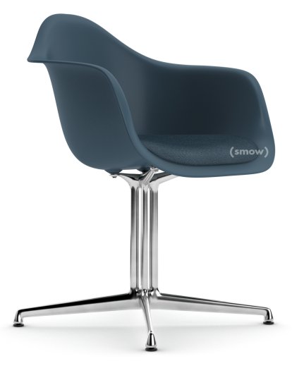 Eames Plastic Armchair RE DAL, Meerblau, Mit Sitzpolster, Meerblau / dunkelgrau