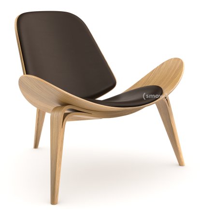 CH07 Shell Chair, Eiche klar lackiert, Leder braun