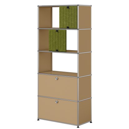 USM Haller Aktenregal mit 2 Klappen, oben ohne Rückwände mit zwei USM Haller Soft Panels, vertikal, USM beige, Grün / Hellgrün