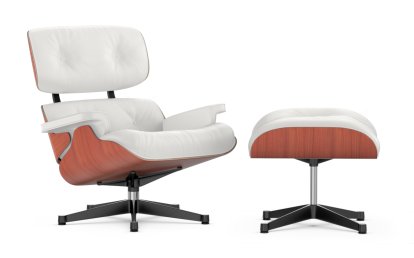 Lounge Chair & Ottoman, Kirschbaum, Leder Premium F snow, 89 cm, Aluminium poliert, Seiten schwarz