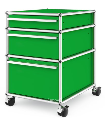 USM Haller Rollcontainer mit 3 Schubladen Typ II (mit Gegengewicht), Kein Schloss, USM grün