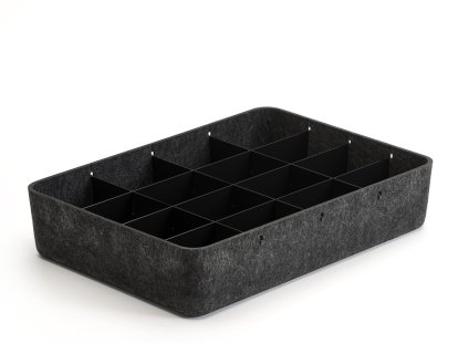 USM Inos Box, B 45,3 x H 9,5 cm, Anthrazitgrau, Unterteilung 4