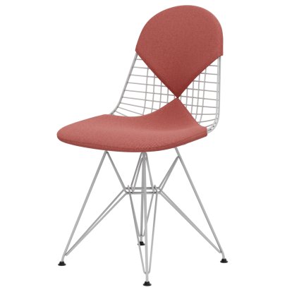 Wire Chair DKR , Pulverbeschichtet weiß, Sitz- und Rückenkissen (Bikini), Hopsak poppy red / elfenbein