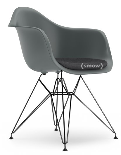 Eames Plastic Armchair RE DAR, Granitgrau, Mit Sitzpolster, Dunkelgrau, Standardhöhe - 43 cm, Beschichtet basic dark