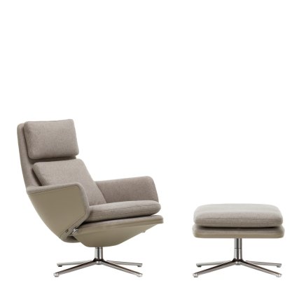Grand Relax Loungesessel, Mit Ottoman, Stoff Cosy, fossil / Leder Forte, sand, Poliert, 46,5 cm