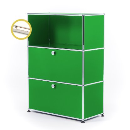 USM Haller E Highboard M mit 2 Klappen und Fachbeleuchtung, USM grün, Warmweiß
