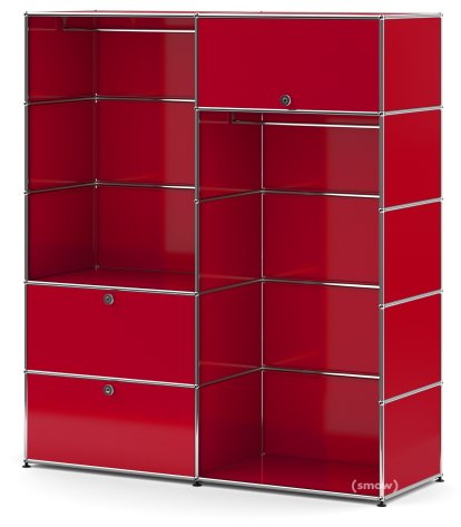 USM Haller Garderobe L mit 2 Kleiderstangen, USM rubinrot