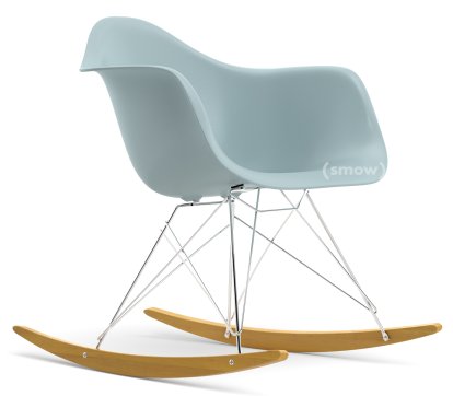 Eames Plastic Armchair RE RAR, Eisgrau, Verchromt, Ahorn gelblich