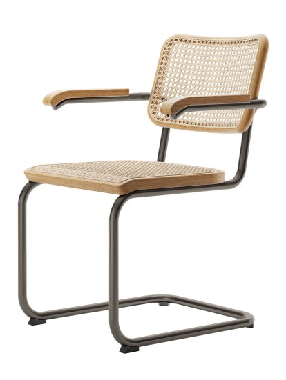S 32 V / S 64 V Pure Materials Sonderedition Freischwinger, Eiche, Rauchchrom, mit Armlehnen