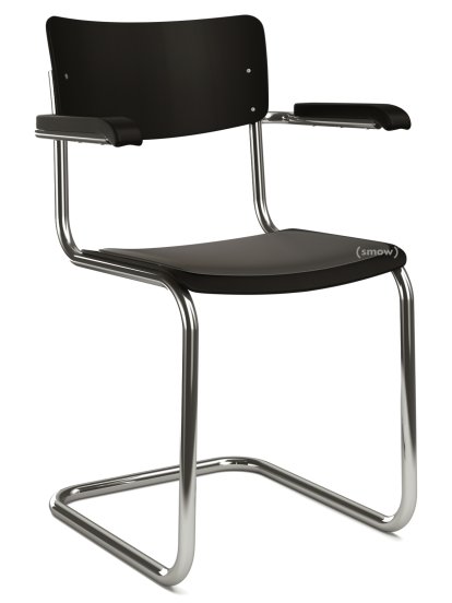S 43 F Klassik Freischwinger, Gestell verchromt, Buche decklackiert, Tiefschwarz (RAL 9005), Sitzauflage schwarz, gepolstert, Kunststoffgleiter schwarz mit Filz
