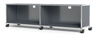 USM Haller TV-/HiFi-Lowboard, individualisierbar, Mittelgrau RAL 7005, Mit 2 Klappen, Mit Kabeldurchlass oben mittig