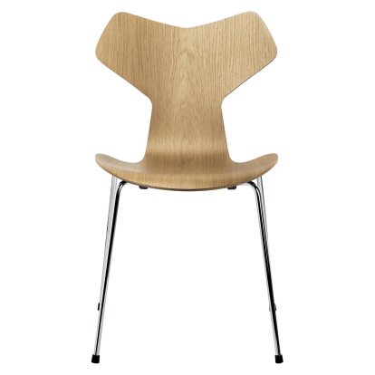 Grand Prix 3130 Stuhl, Holz klar lackiert, Eiche natur, Chrome