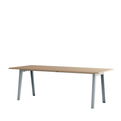 New Modern Esstisch rechteckig, Metall/Holz, 220 x 95 cm, Eichenfurnier, Blassblau