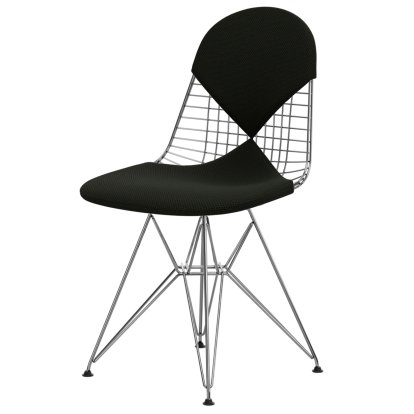 Wire Chair DKR , Glanzchrom, Sitz- und Rückenkissen (Bikini), Apollo forest / schwarz
