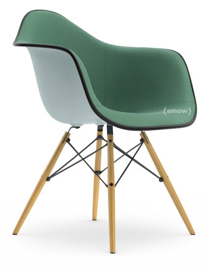 Eames Plastic Armchair DAW, Eisgrau, Mit Vollpolsterung, Mint / forest, Standardhöhe - 43 cm, Esche honigfarben
