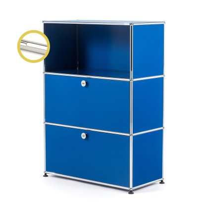 USM Haller E Highboard M mit 2 Klappen und Fachbeleuchtung, Enzianblau RAL 5010, Kaltweiß