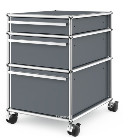 USM Haller Rollcontainer mit 3 Schubladen Typ II (mit Gegengewicht), Kein Schloss, Mittelgrau RAL 7005