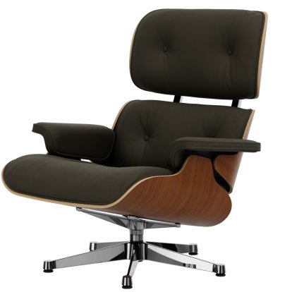 Lounge Chair, Nussbaum natur, Leder Premium F khaki, 89 cm, Aluminium poliert