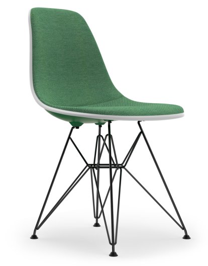 Eames Plastic Side Chair DSR, Smaragd, Mit Vollpolsterung, Grün / elfenbein, Standardhöhe - 43 cm, Beschichtet basic dark