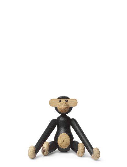Affe Holzfigur, Mini (H 9,5 cm), Eiche dunkel gebeizt/Eiche natur