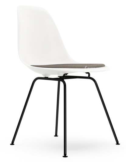 Eames Plastic Side Chair DSX, Weiß RE, Mit Sitzpolster, Warmgrey / moorbraun, Standardhöhe - 43 cm, Beschichtet basic dark