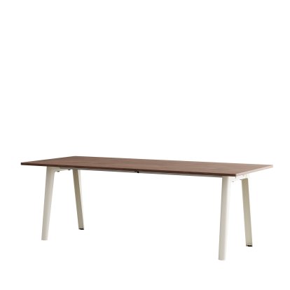 New Modern Esstisch rechteckig, Metall/Holz, 220 x 95 cm, Walnussfurnier, Cremeweiß
