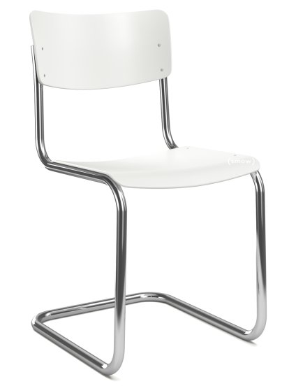 S 43 Klassik Freischwinger, Gestell verchromt, Buche decklackiert, Reinweiß (RAL 9010), Ohne Sitzauflage, Ohne Gleiter