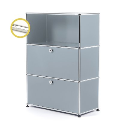 USM Haller E Highboard M mit 2 Klappen und Fachbeleuchtung, USM mattsilber, Kaltweiß