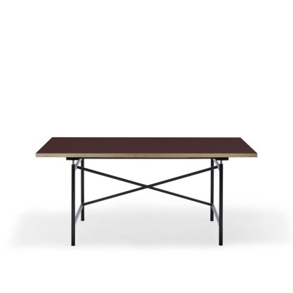 Eiermann 1 Tisch M (Mechanische Höhenverstellung), Linoleum burgunderrot (Forbo 4154) mit Eichekante, 160 x 80 cm, Schwarz