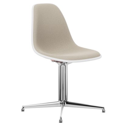 Eames Plastic Side Chair DSL, Zartrosé, Mit Vollpolsterung, Warmgrey / elfenbein, Aluminium poliert