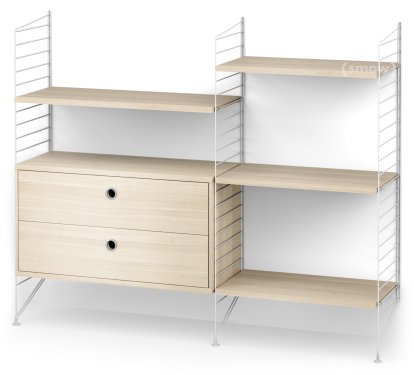 String System Bodenregal mit Schubladen, Weiß, Eschefurnier
