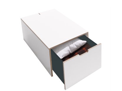 Bettkasten 16, L 93,1 x B 46,8, Melamin weiß mit Birkenkante, Klassik (ohne Rollen)