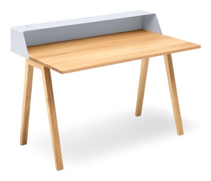 PS04 / PS05 Sekretär, B 120 x T 75 cm (PS05), Signalweiß (RAL 9003), Eiche geölt, Ohne Elektrobox