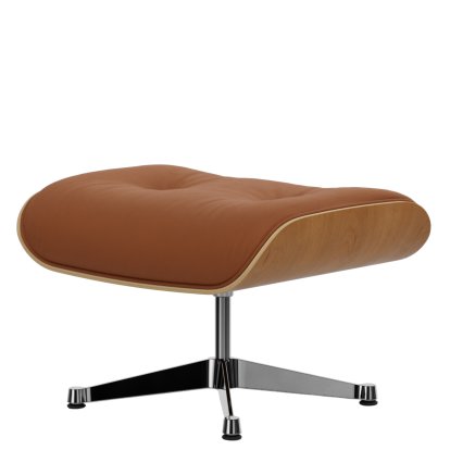 Lounge Chair Ottoman, Kirsche natur, Leder Premium F cognac, Aluminium poliert