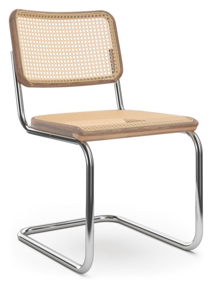 S 32 V / S 64 V Pure Materials Freischwinger, Nussbaum lackiert, Verchromt, ohne Armlehnen, Kunststoffgleiter schwarz mit Filz