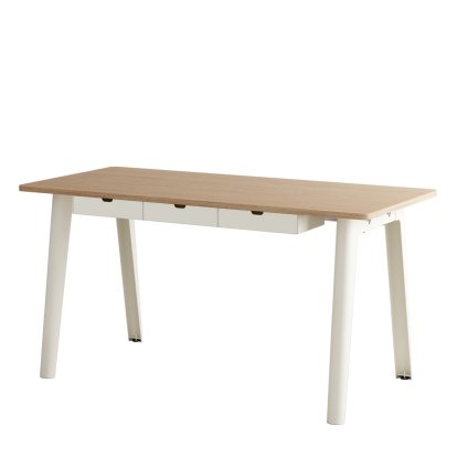 New Modern Schreibtisch, Metall/Holz, 150 x 70 cm, Mit Aufbewahrungsmodul, Cremeweiß